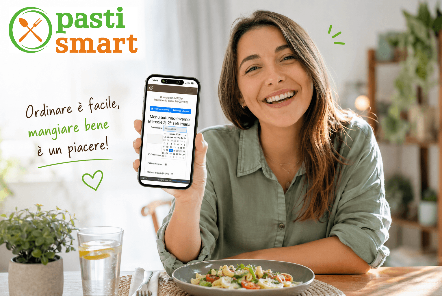 Schermata dell'app PastiSmart per ordinare pasti trasportati da smartphone